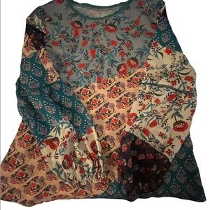 Bohemian shirt. Long sleeve. Falls at the hips. unique! rayon/polyester,